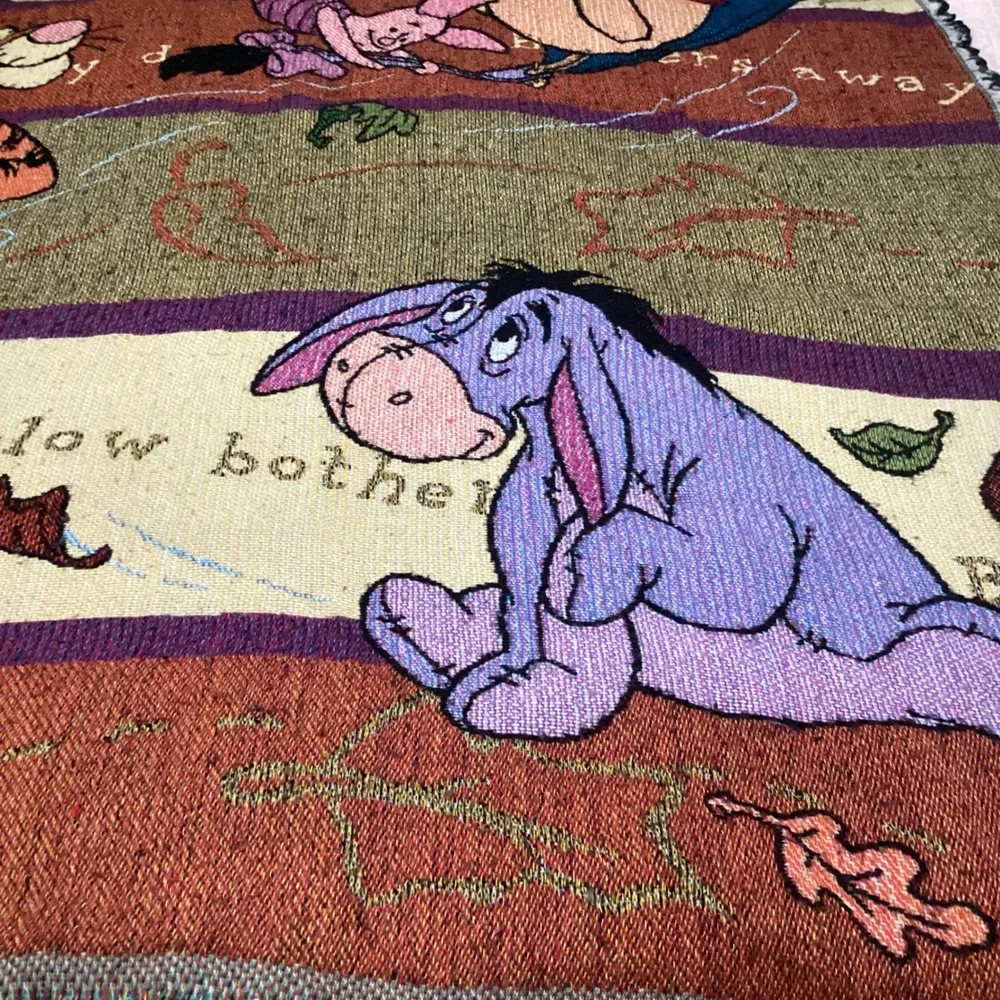 Vintage Disney Winnie the Pooh Blustery Day Woven Tapestry Throw Blanket 52x46